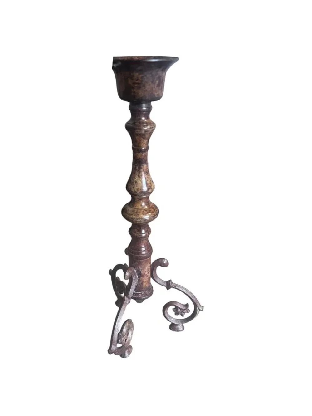 Brown Metal Scroll Taper Candle Holder 12 Inch Wrought Iron Style Candlestick